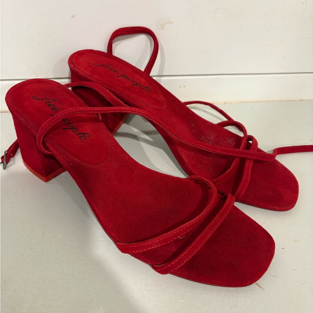 Red Strappy Block Heel Sandals